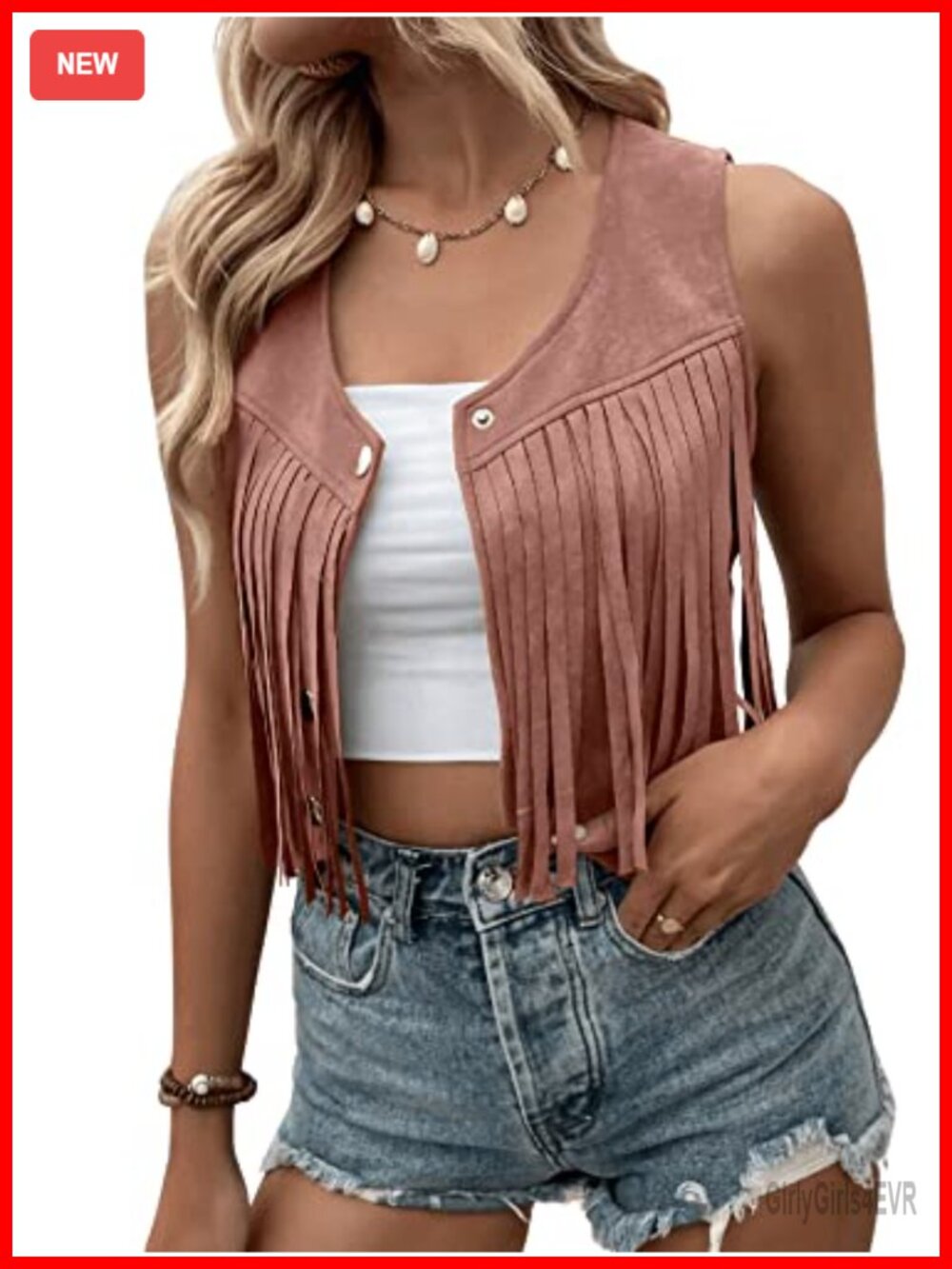 Suede Fringe Sleeveless Crop Vest Snap Button Cowgirl Outfit